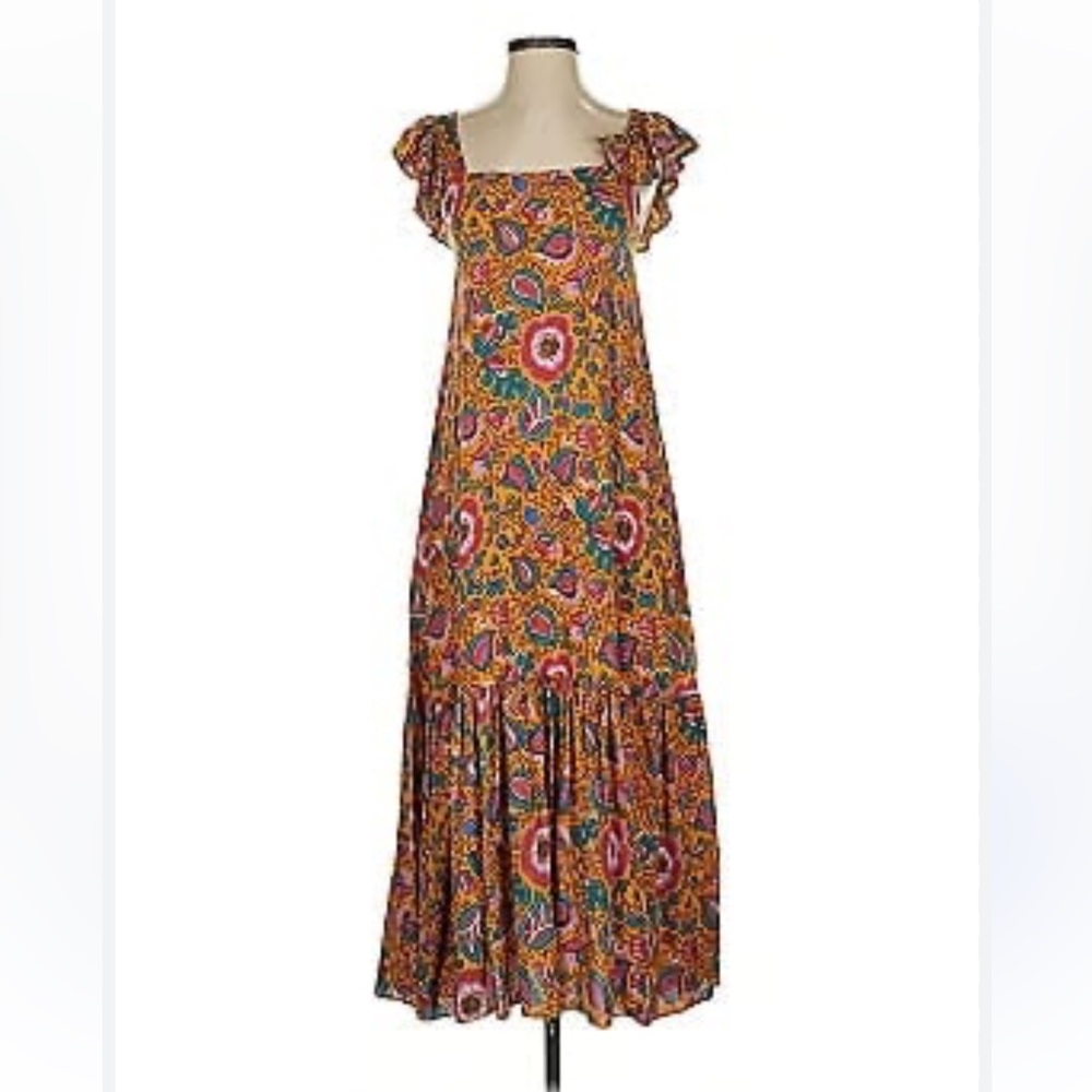 House of Harlow 1960 Nicole Richie Red and Orange Ruffled Tiered Maxi Sundress